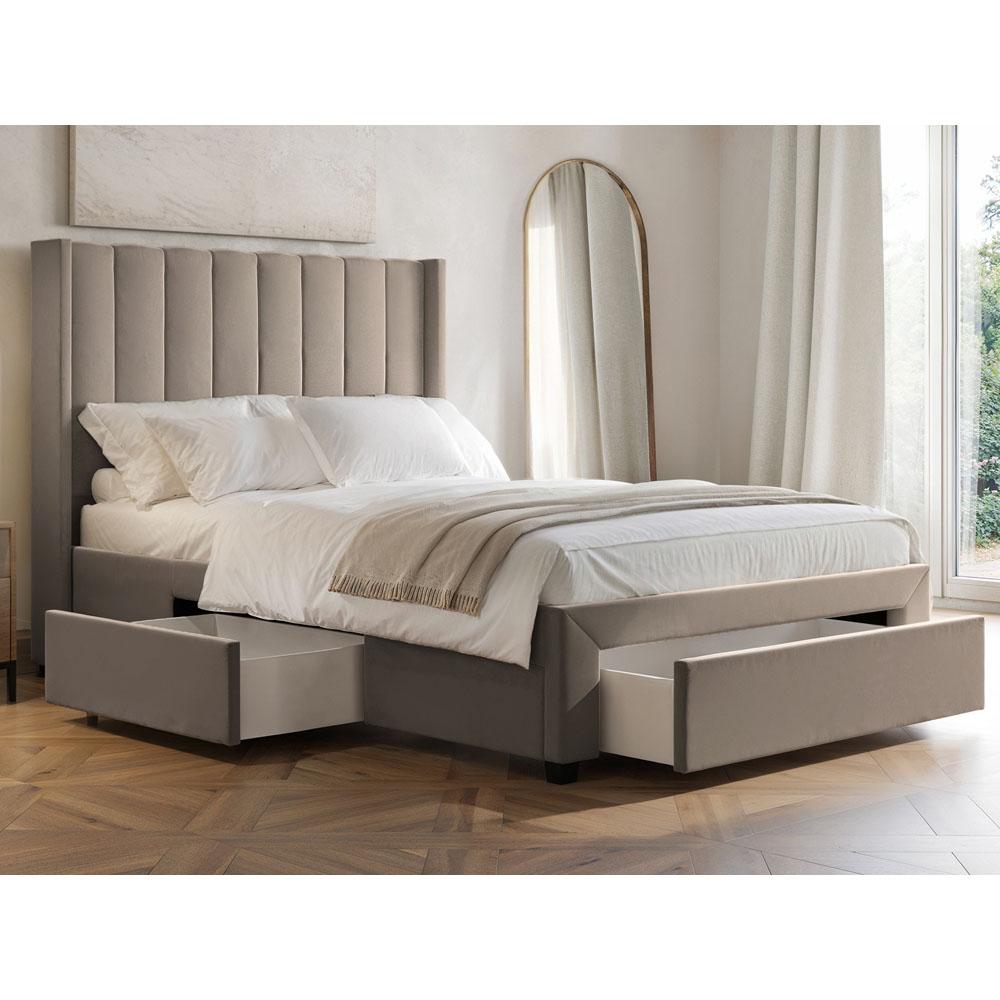 Flair Tiggy Double Beige Velvet Storage Bed with Winged Headboard Image 4