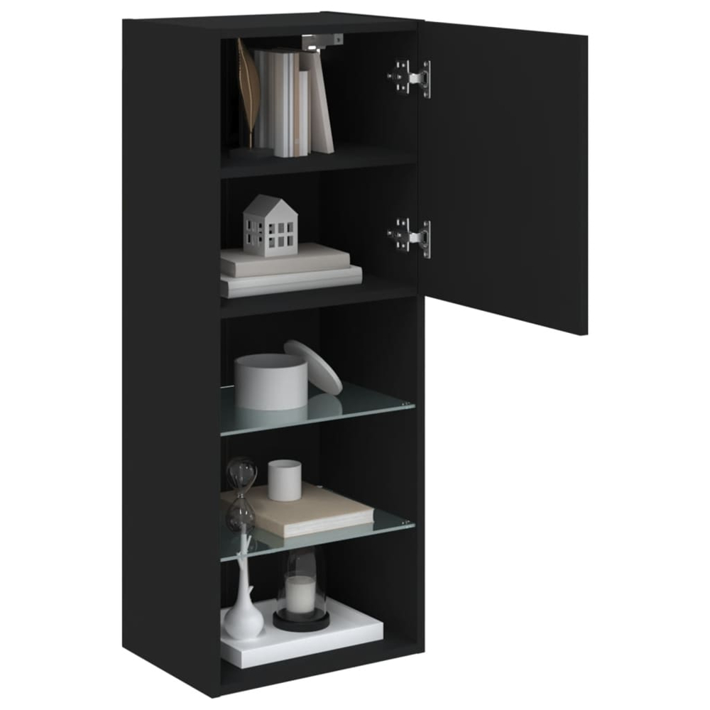 vidaXL Single Door 3 Shelf Black Slim LED TV Cabinet Image 3