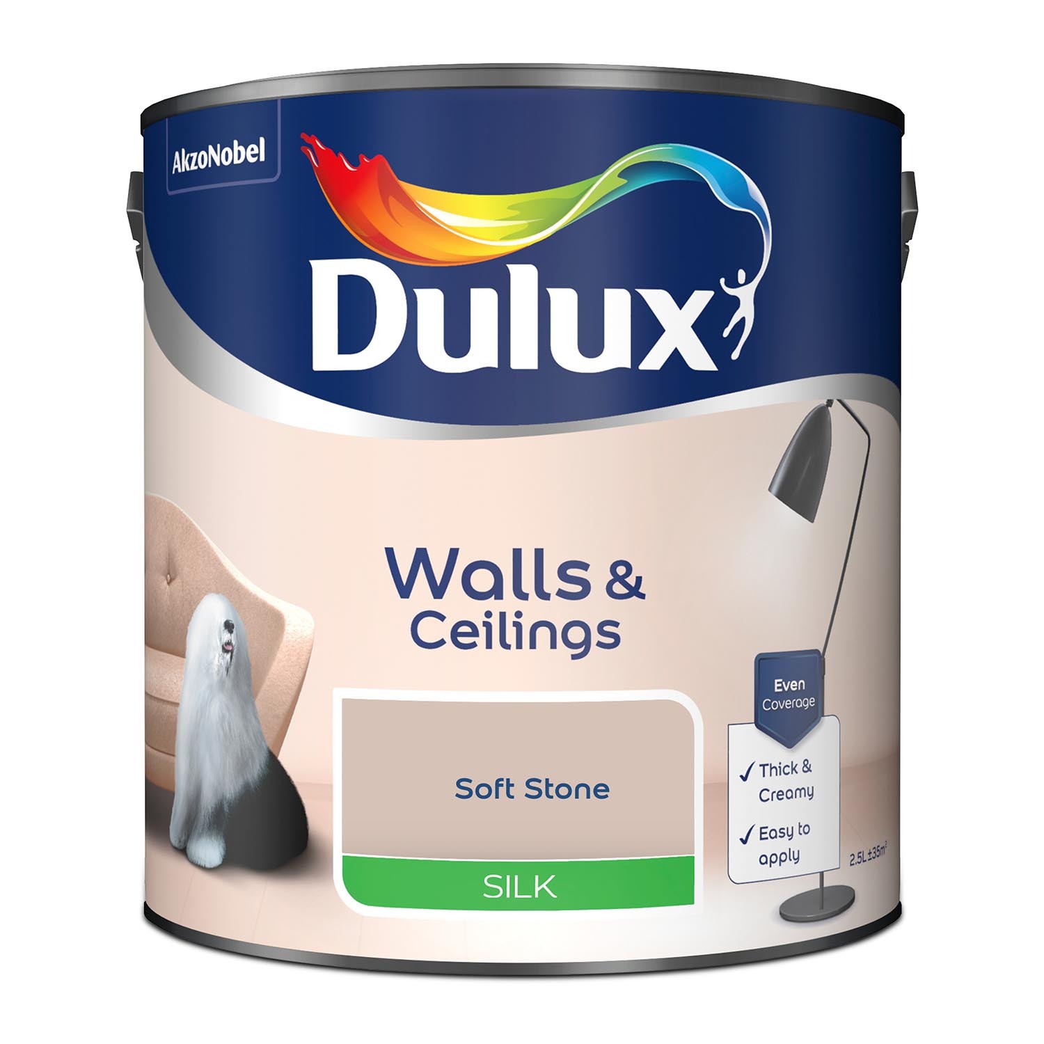 Dulux Walls & Ceilings Soft Stone Silk Emulsion Paint 2.5L Image 2