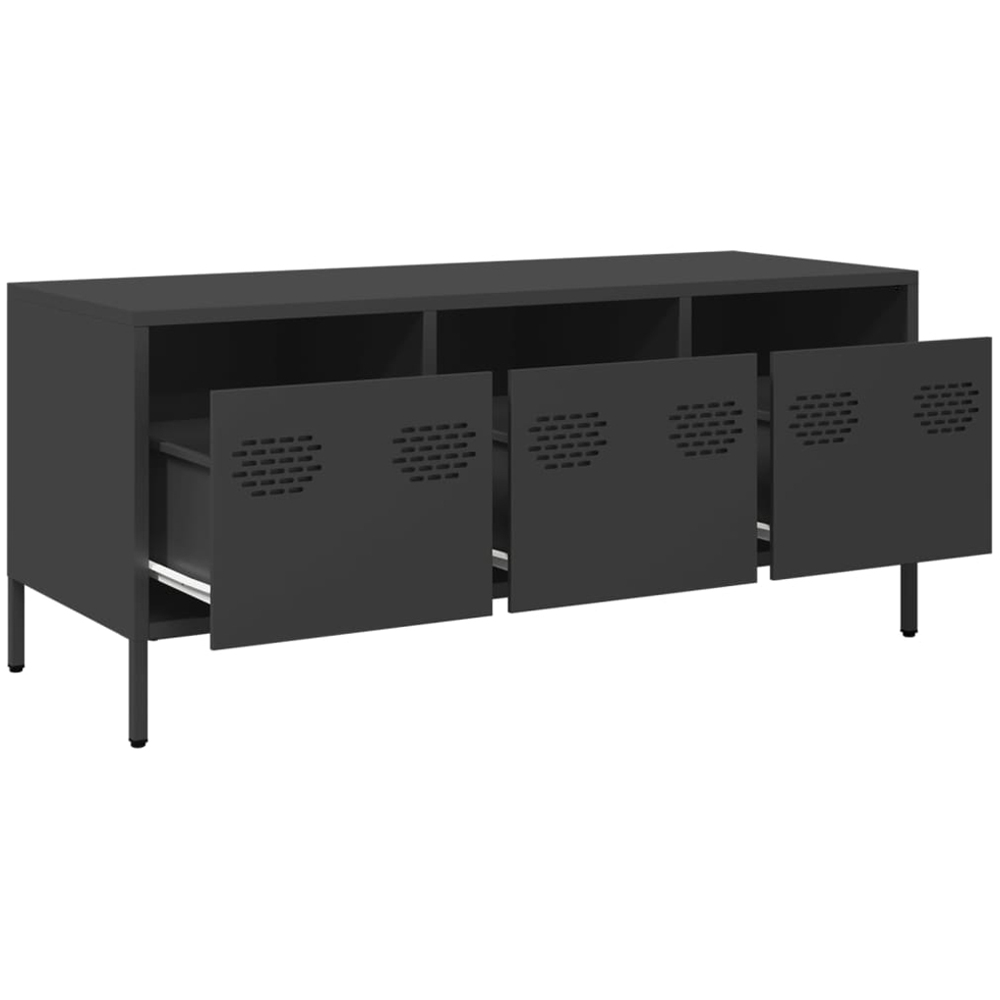 vidaXL 3 Drawer Black Steel Industrial Style TV Cabinet Image 4