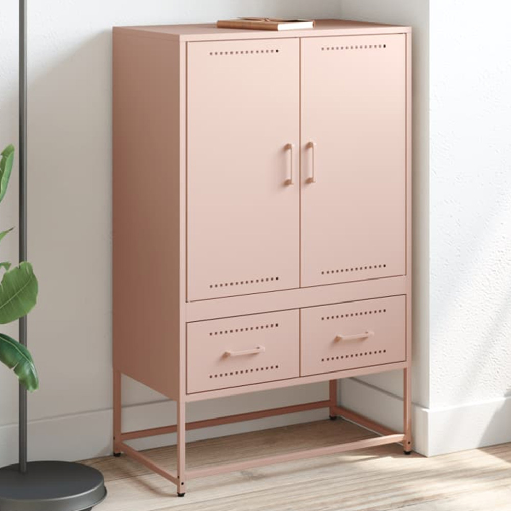 vidaXL 2 Door 2 Drawer Pink Steel Highboard Image 1
