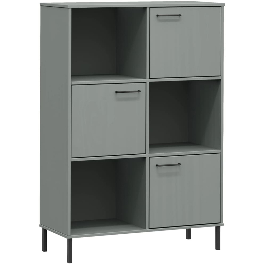 vidaXL Oslo 3 Door 3 Shelf Grey Solid Pine Wood and Metal Bookcase Image 2