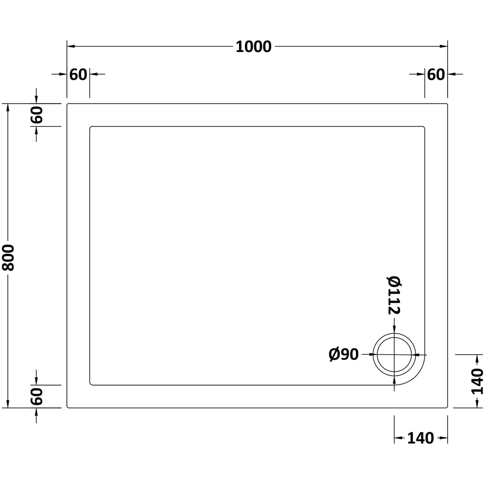nuie White Rectangular Slimline Shower Tray 1000 x 800mm Image 2