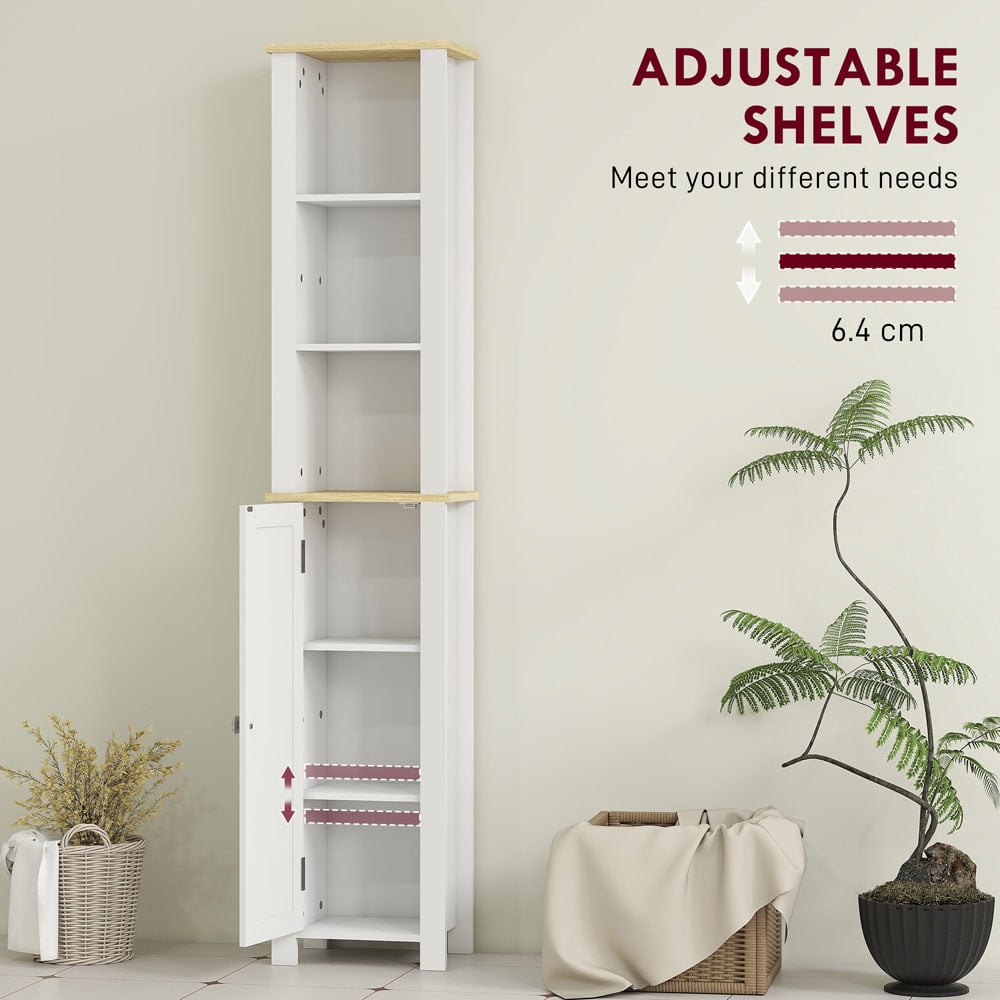 Kleankin Single Door 3 Shelf White Narrow Bathroom Storage Cabinet Image 8