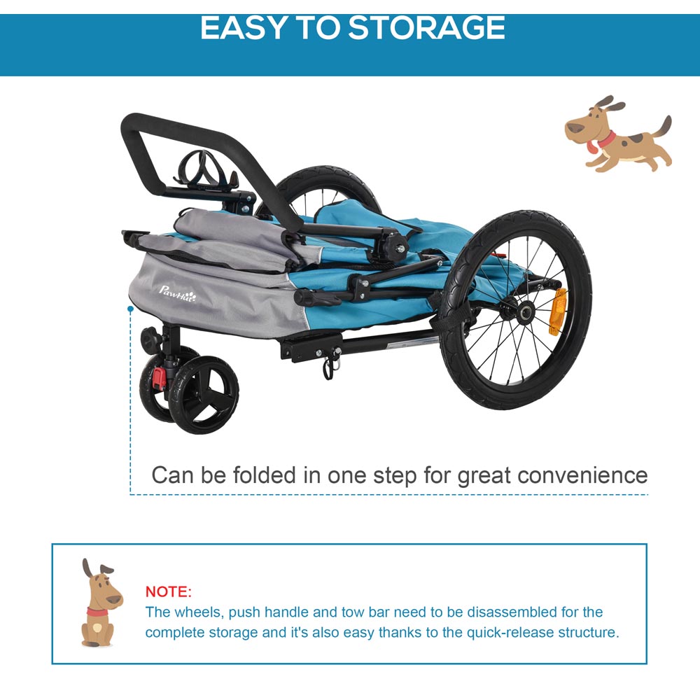 PawHut 2 IN 1 Dog Bicycle Trailer Blue Image 3