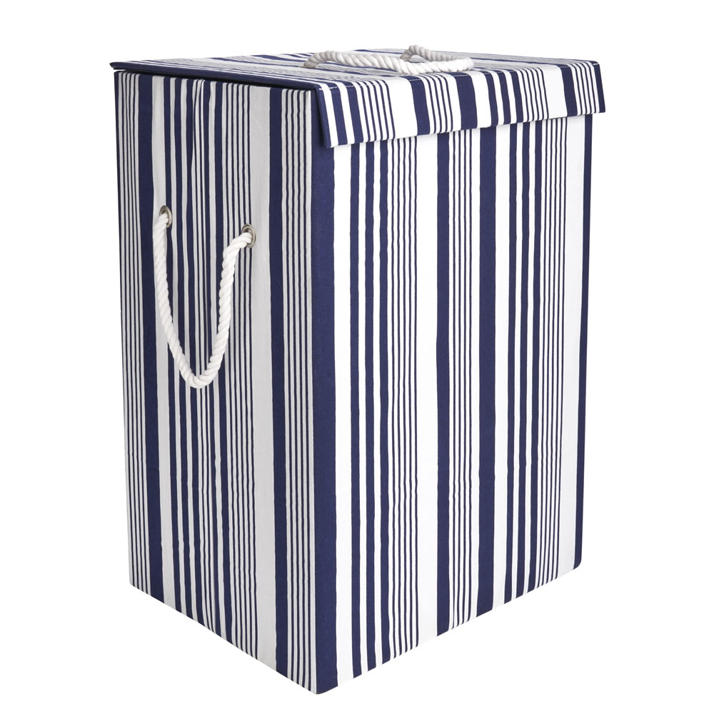 Wilko Blue Striped Laundry Bin Image 1