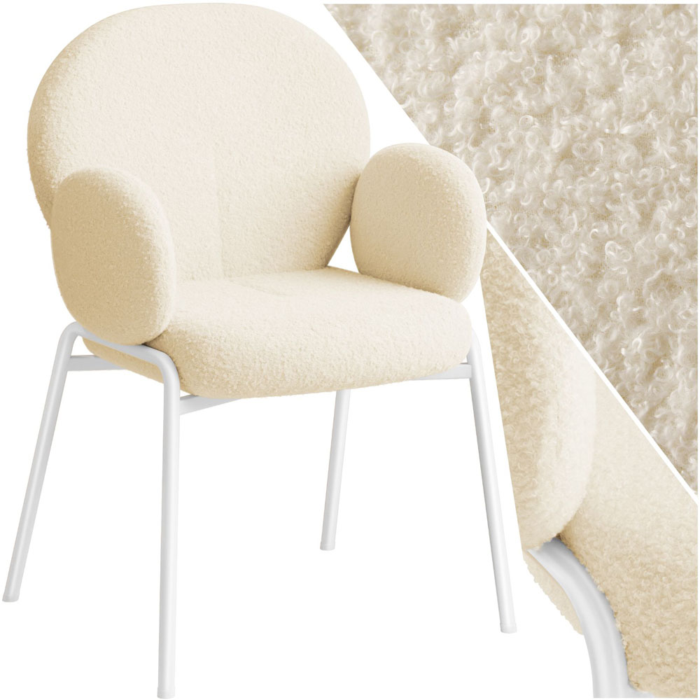 tectake Cream Boucle Padded Dining Chair Image 2