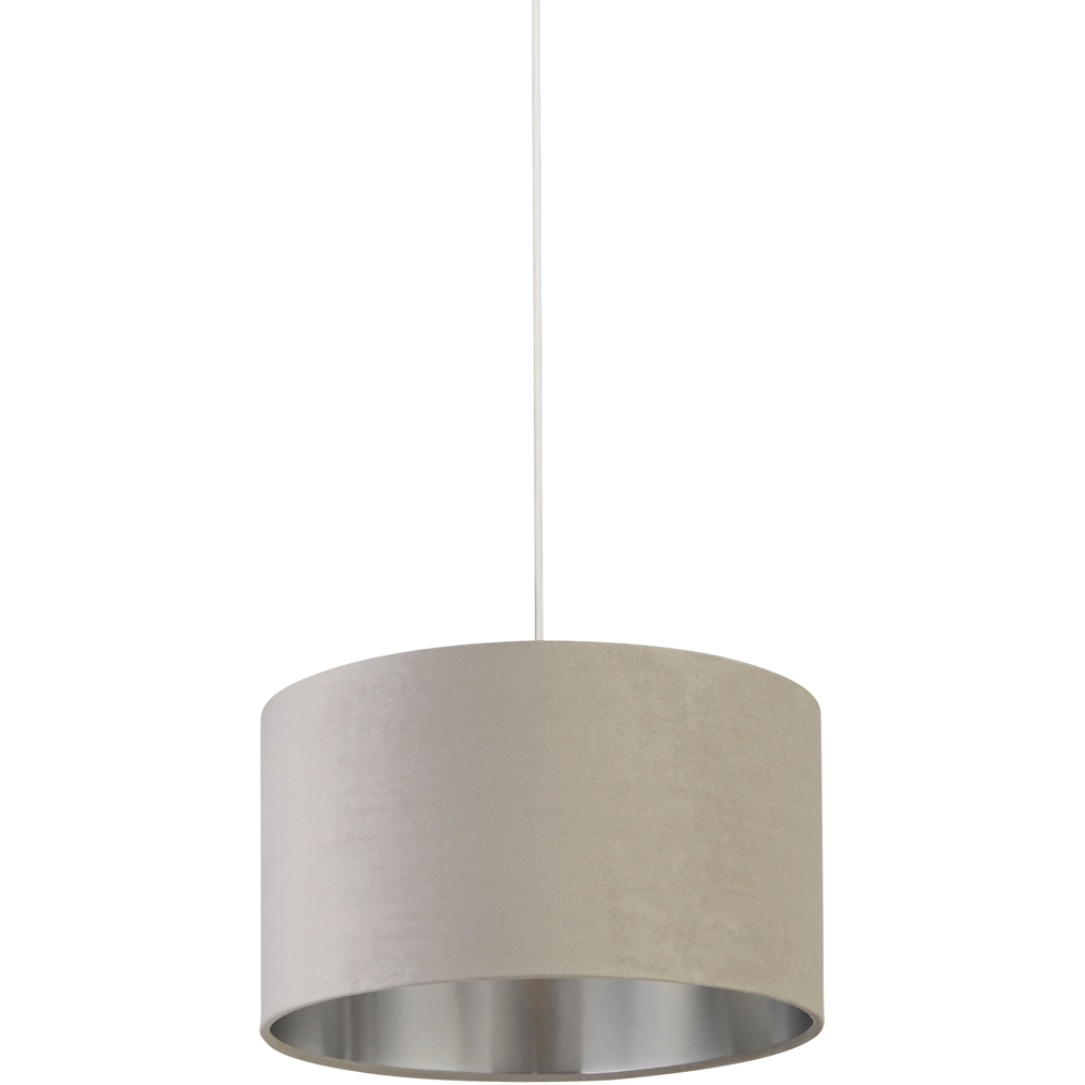 Lighting Collection Light Grey Silver Inner Velvet Drum Shade 35cm Image 1