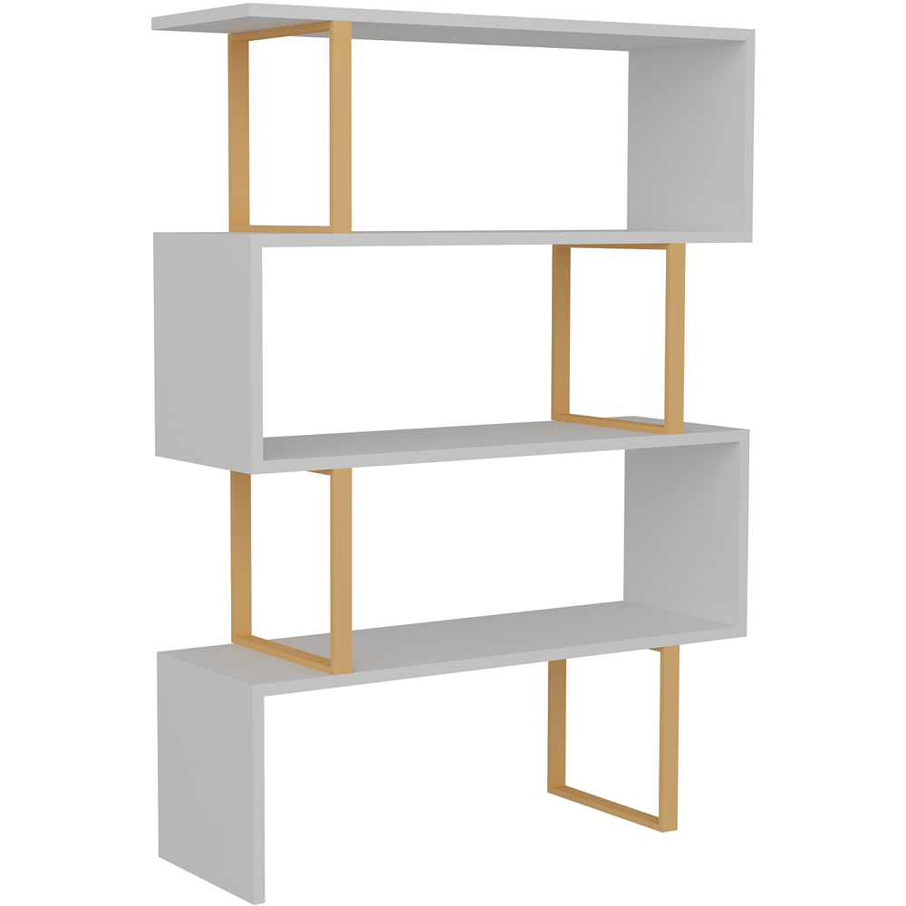 Decorotika Adriana 4 Shelf White and Gold Geometric Bookcase Image 2