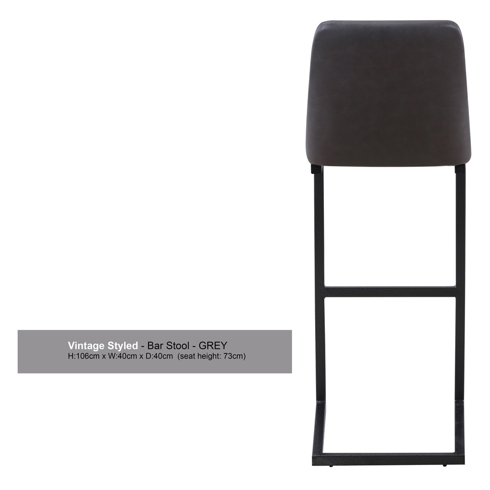 Baumhaus Grey Leather Vintage Bar Stool Set of 2 Image 4