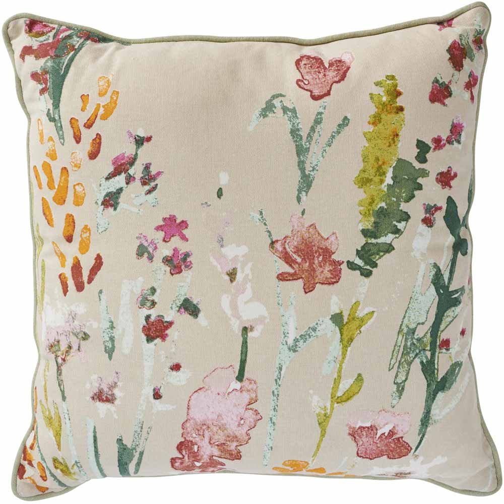 Wilko Homespun Floral Print Picnic Cushion 43x43cm Image