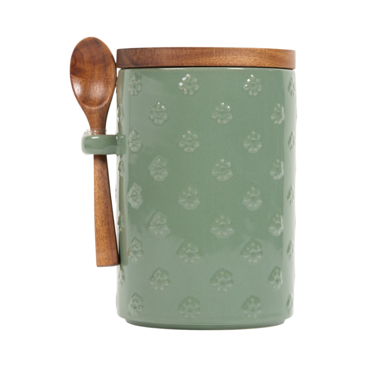 Flower Canister with Acacia Lid and Spoon Green Image 1