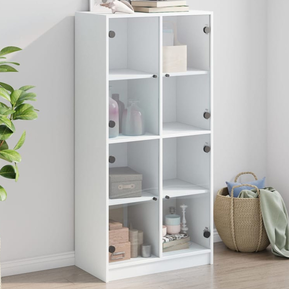 vidaXL 2 Glass Door 8 Shelf White Highboard Image 1