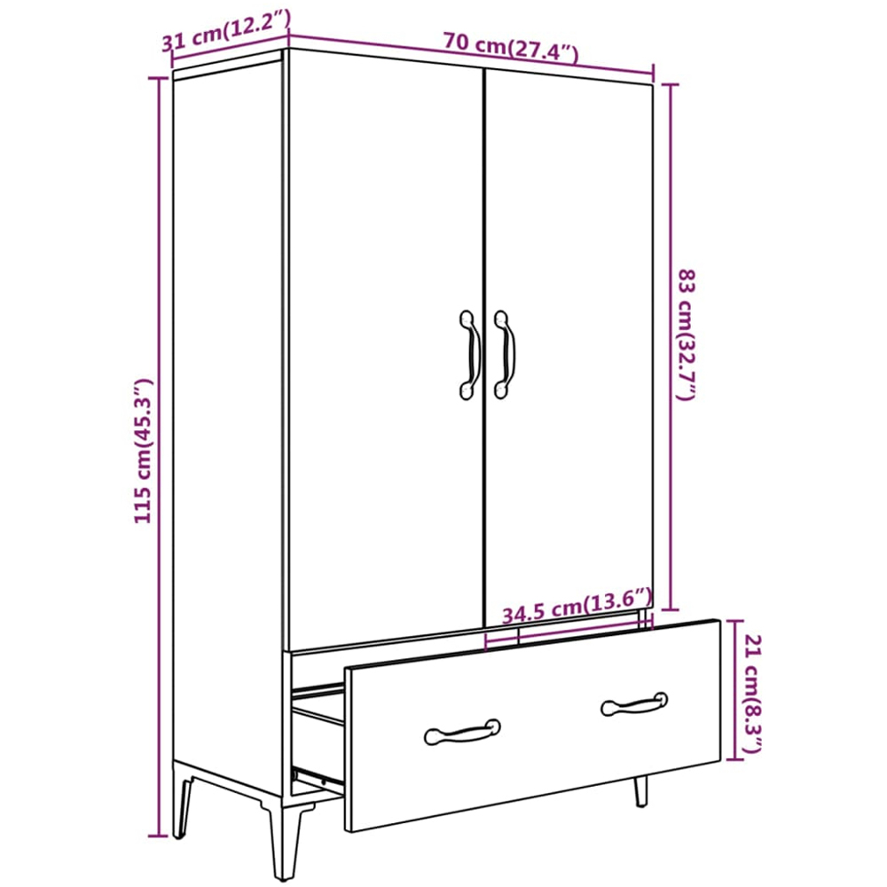 vidaXL 2 Door Single Drawer Sonoma Oak Highboard Image 9