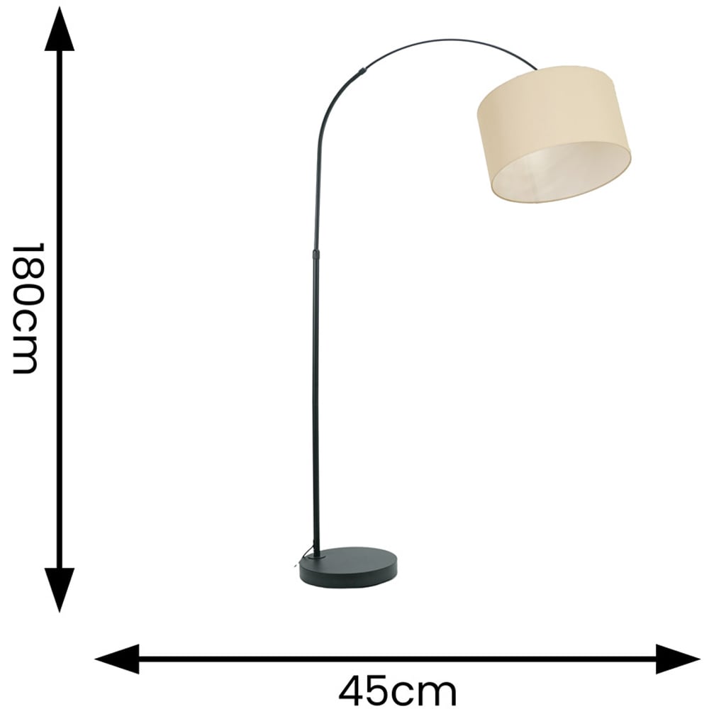 ValueLights Louis Natural Fabric Drum Shade Black Curved LED Floor Lamp Image 4