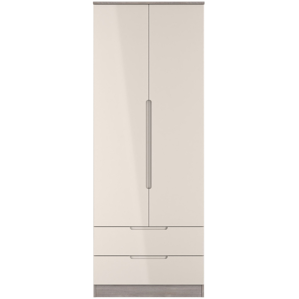 Crowndale Milan 2 Door 2 Drawer Kashmir Gloss and Grey Oak Tall Wardrobe Ready Assembled Image 3