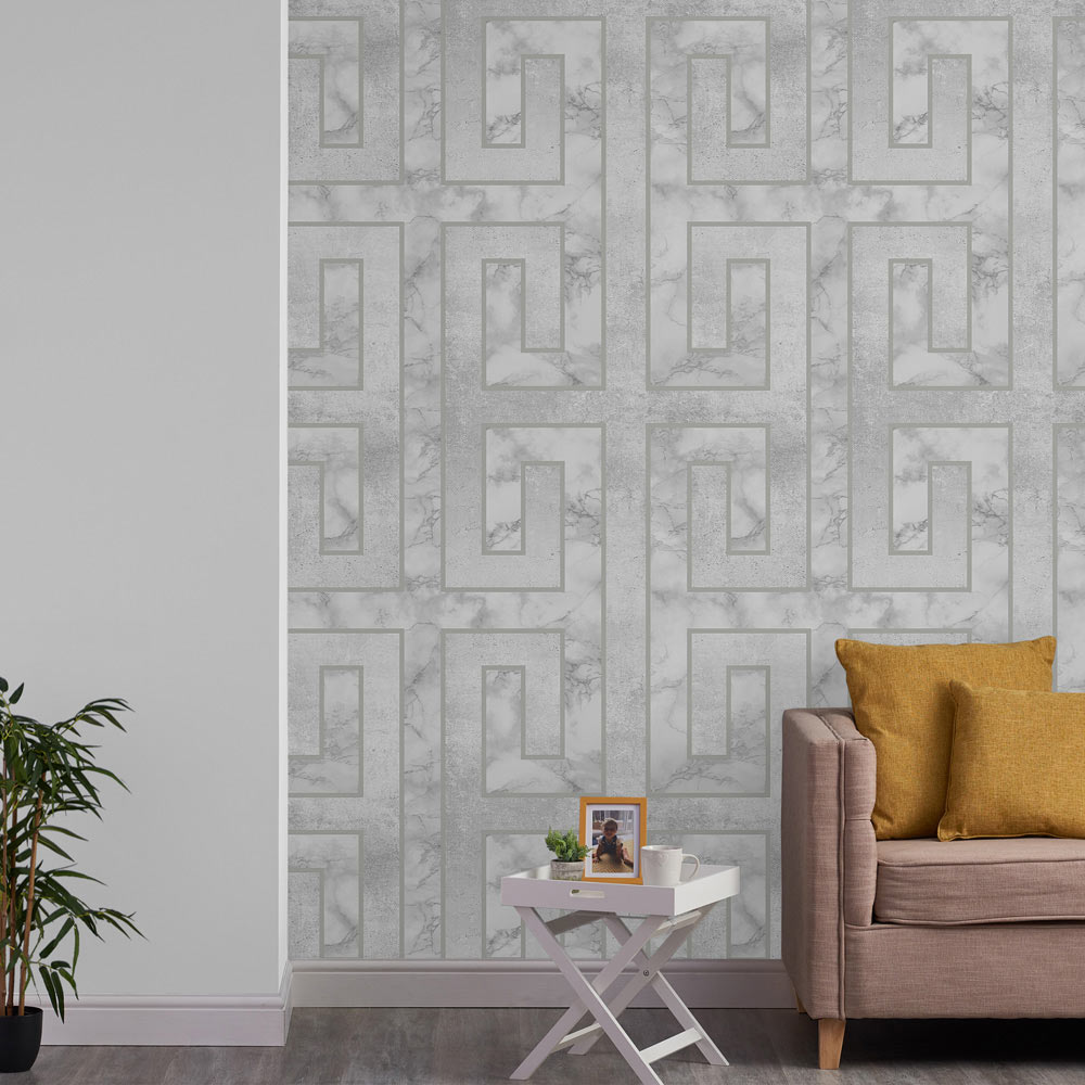 Fresco Meander Pale Grey Wallpaper Image 3