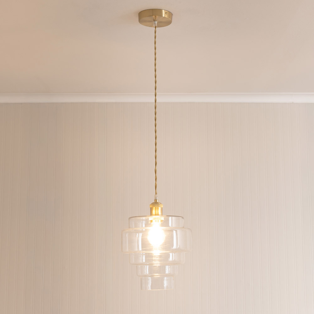 ValueLights Lane 5 Tier Clear Glass Shade Brushed Gold Single LED Ceiling Pendant Light Image 2