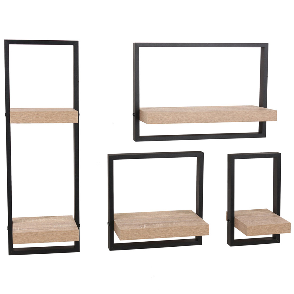 Core Products Nova Oak and Black Framed Double Floating Shelf Kit Image 2