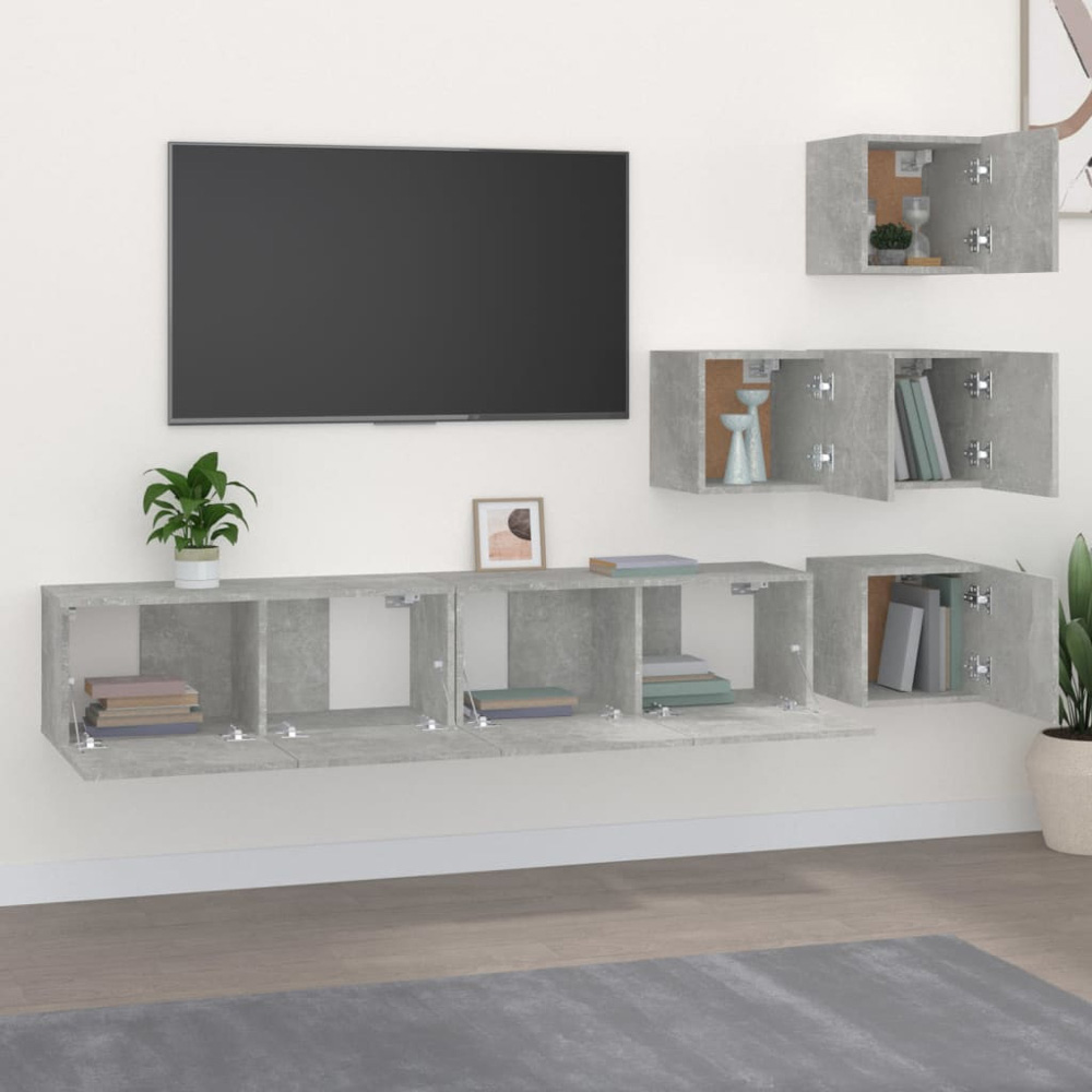 vidaXL 8 Door Concrete Grey Wall Mounted TV Cabinet Image 1