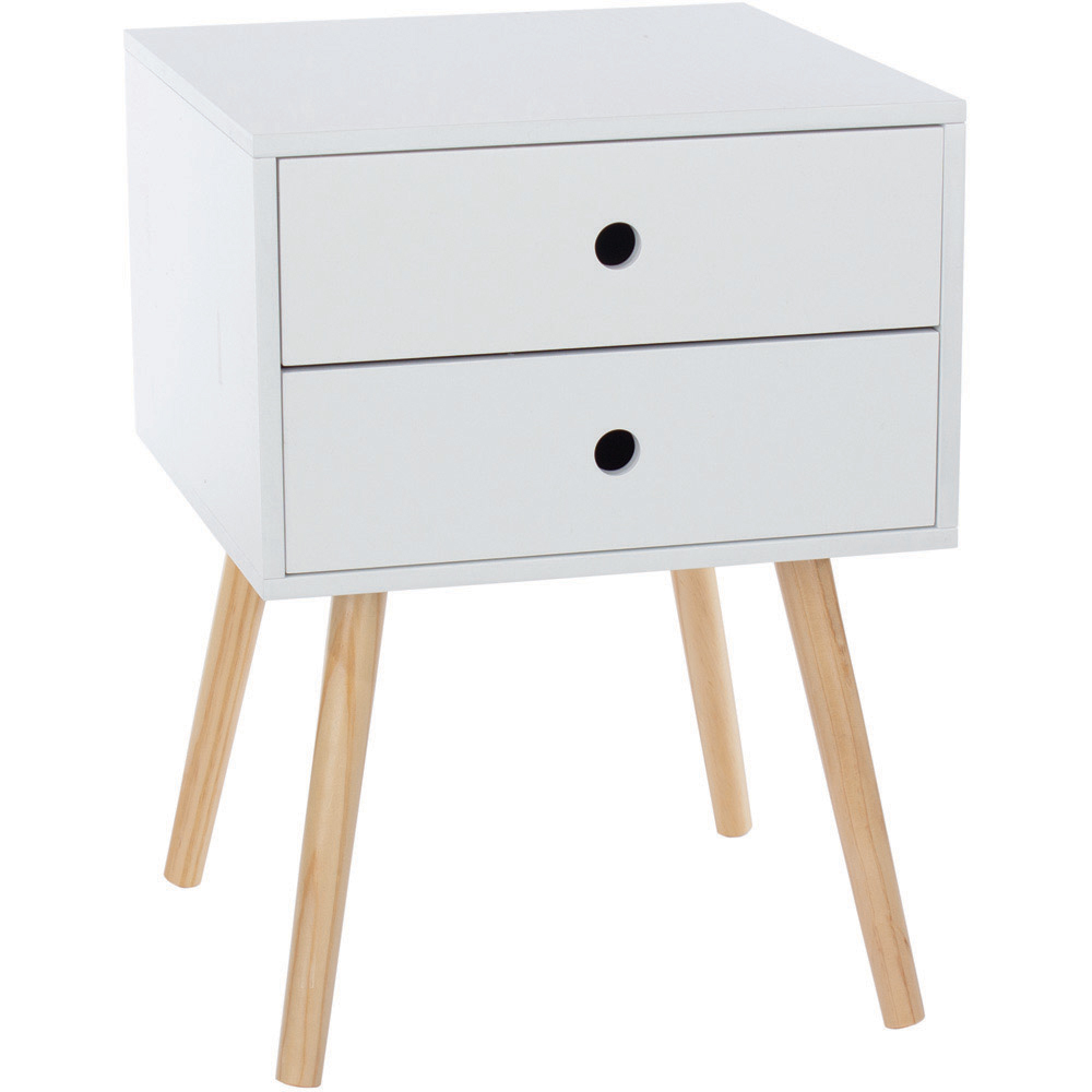 Scandia 2 Drawer White Wooden Legs Bedside Table Image 3