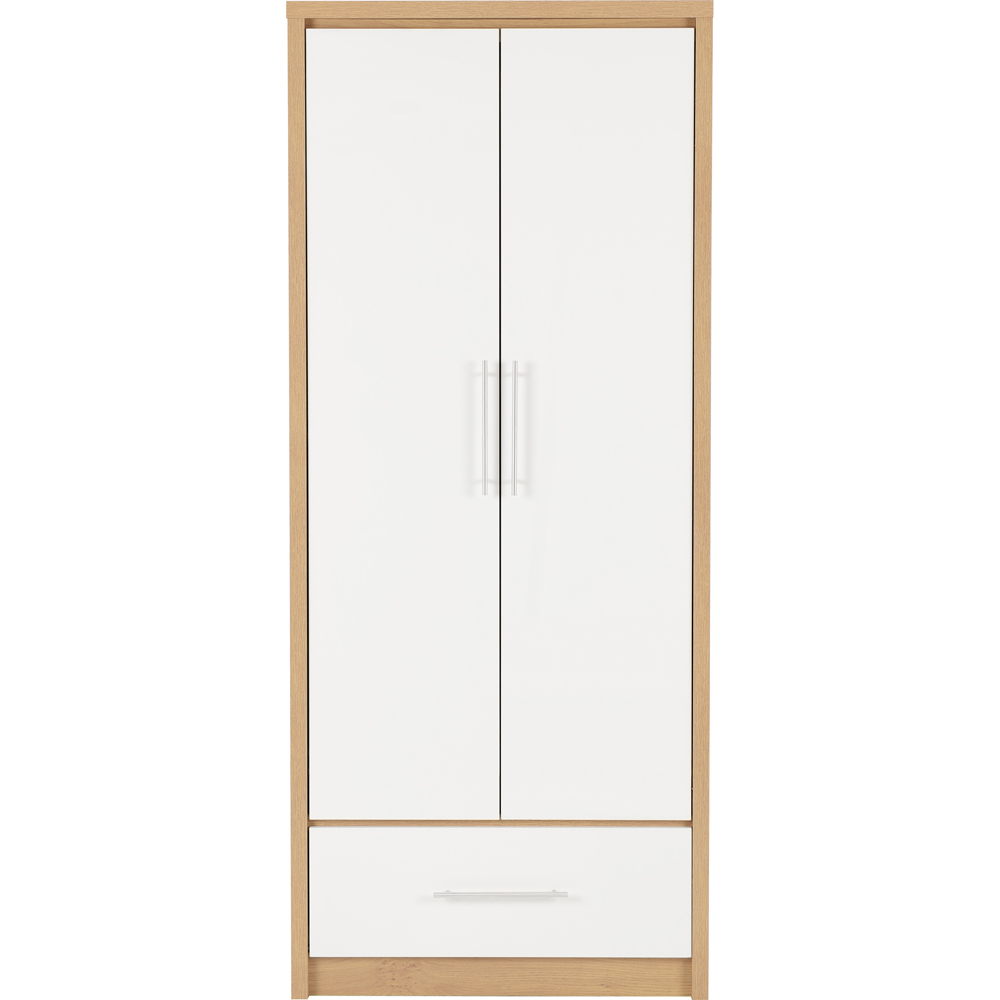 Seconique Seville 2 Door 1 Drawer White Gloss Light Oak Effect Veneer Wardrobe Image 3