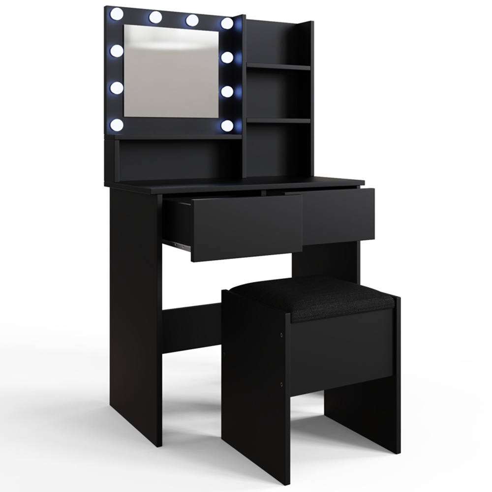 GFW Eva 2 Drawer 4 Shelf Black LED Mirror Dressing Table with Stool Image 2