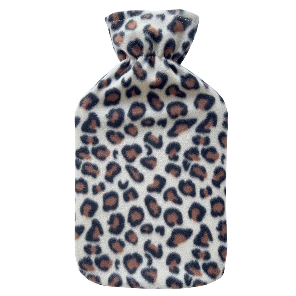 Wilko Leopard Print Hot Water Bottle with Fleece Cover Image 1