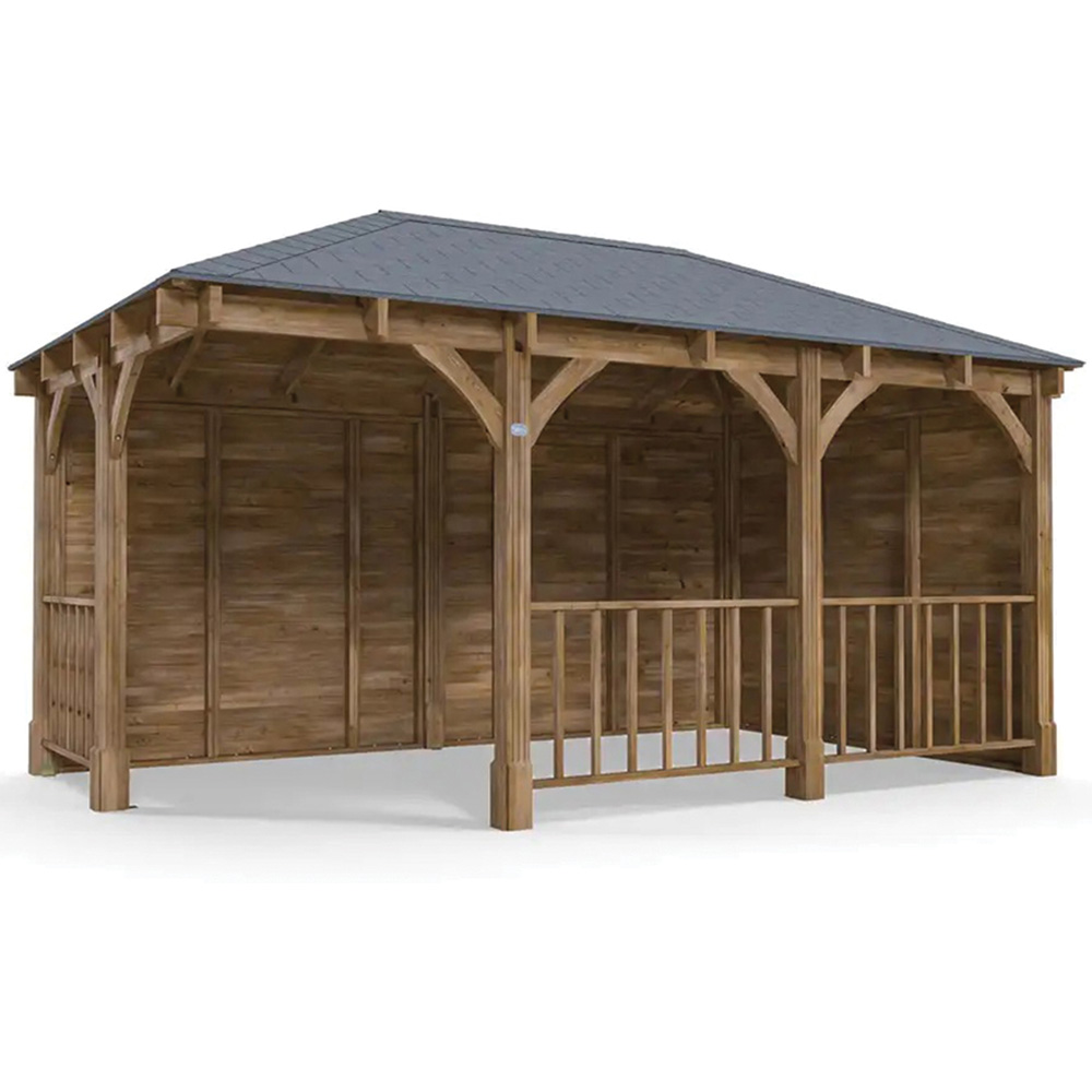Dunster House Leviathan 5 x 3m Brown Corner Garden Gazebo with Wooden Roof Shingles Image 2