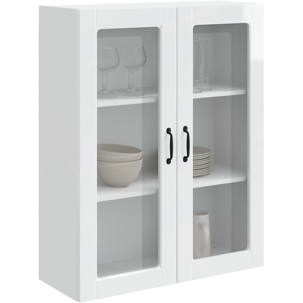 vidaXL 2 Glass Door High Gloss White Kitchen Wall Cabinet Image 3