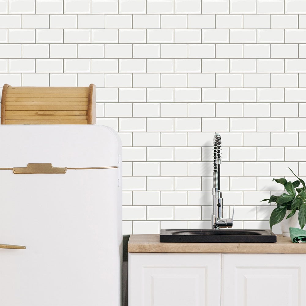 Living and Home 1.2mm White Herringbone Peel and Stick Backsplash Tile 10 Pack Image 1