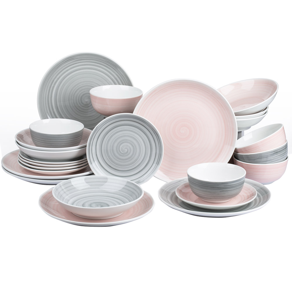 Waterside Grey and Pink 24 Piece Dinner Set Image 1