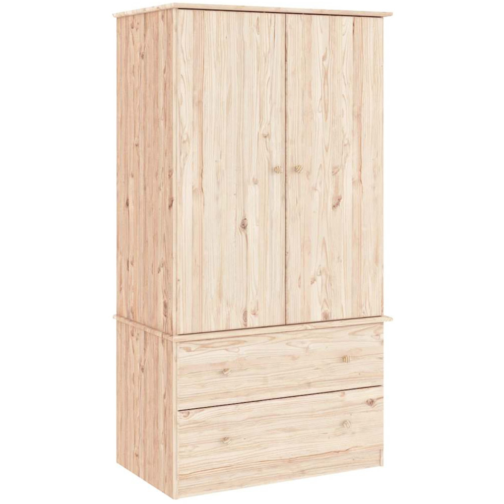 vidaXL Alta 2 Door 2 Drawer Natural Solid Wood Pine Wardrobe Image 2