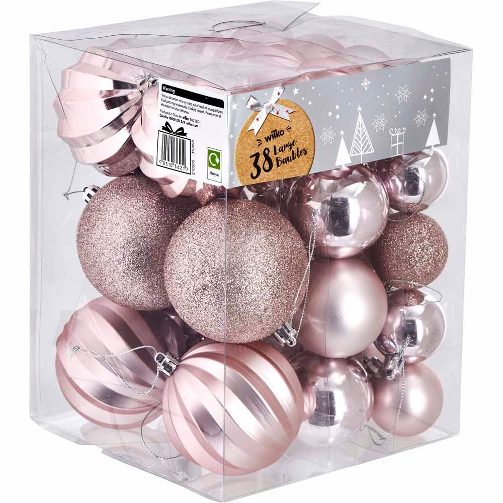 Wilko Glitters Large Baubles Pink 38 pack Image 3
