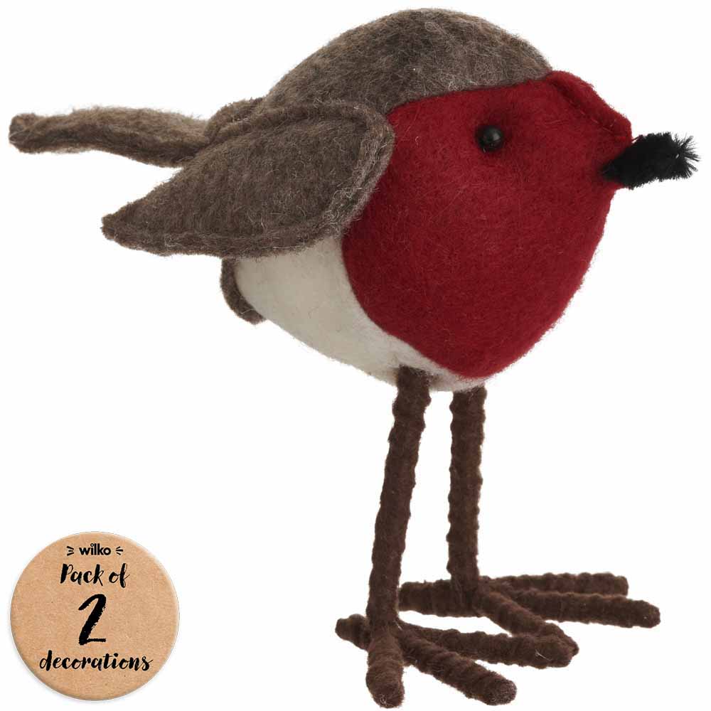 Wilko Traditional Felt Robin Christmas Baubles 2 Pack Image 1