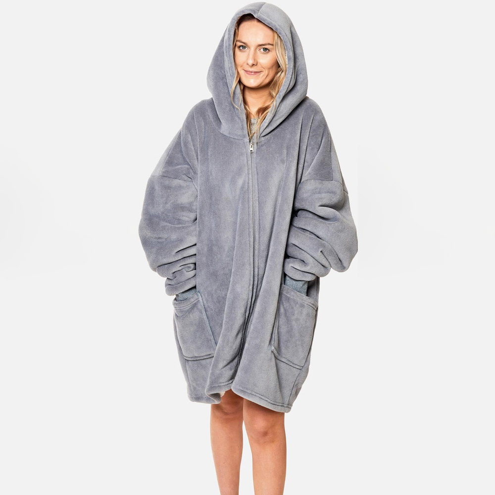 Sienna Charcoal Grey Sherpa Fleece Zip Up Oversized Hoodie Blanket Image 3