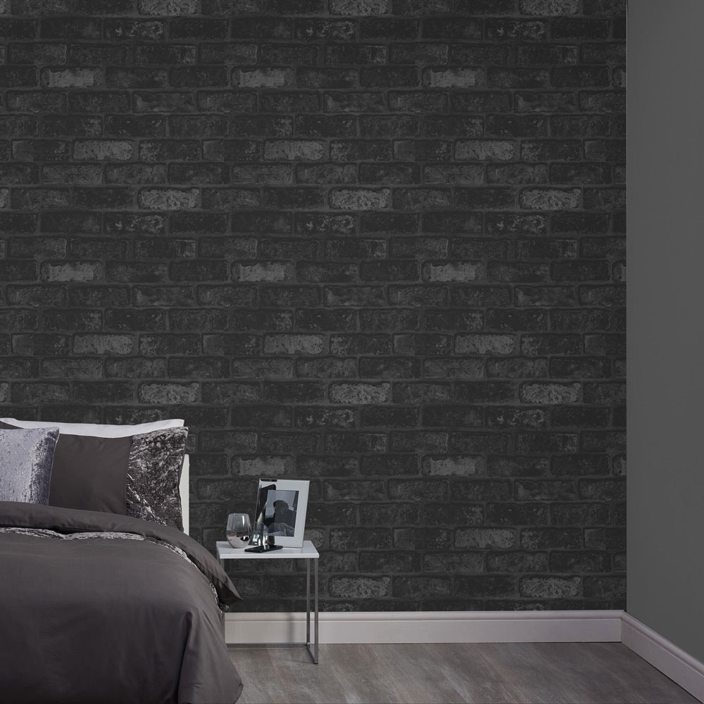 Wilko Wallpaper Black Brick Wilko