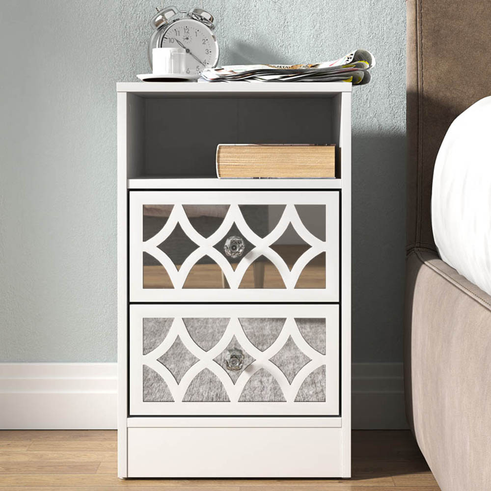 GFW Bodmin 2 Drawer White Bedside Table Image 1
