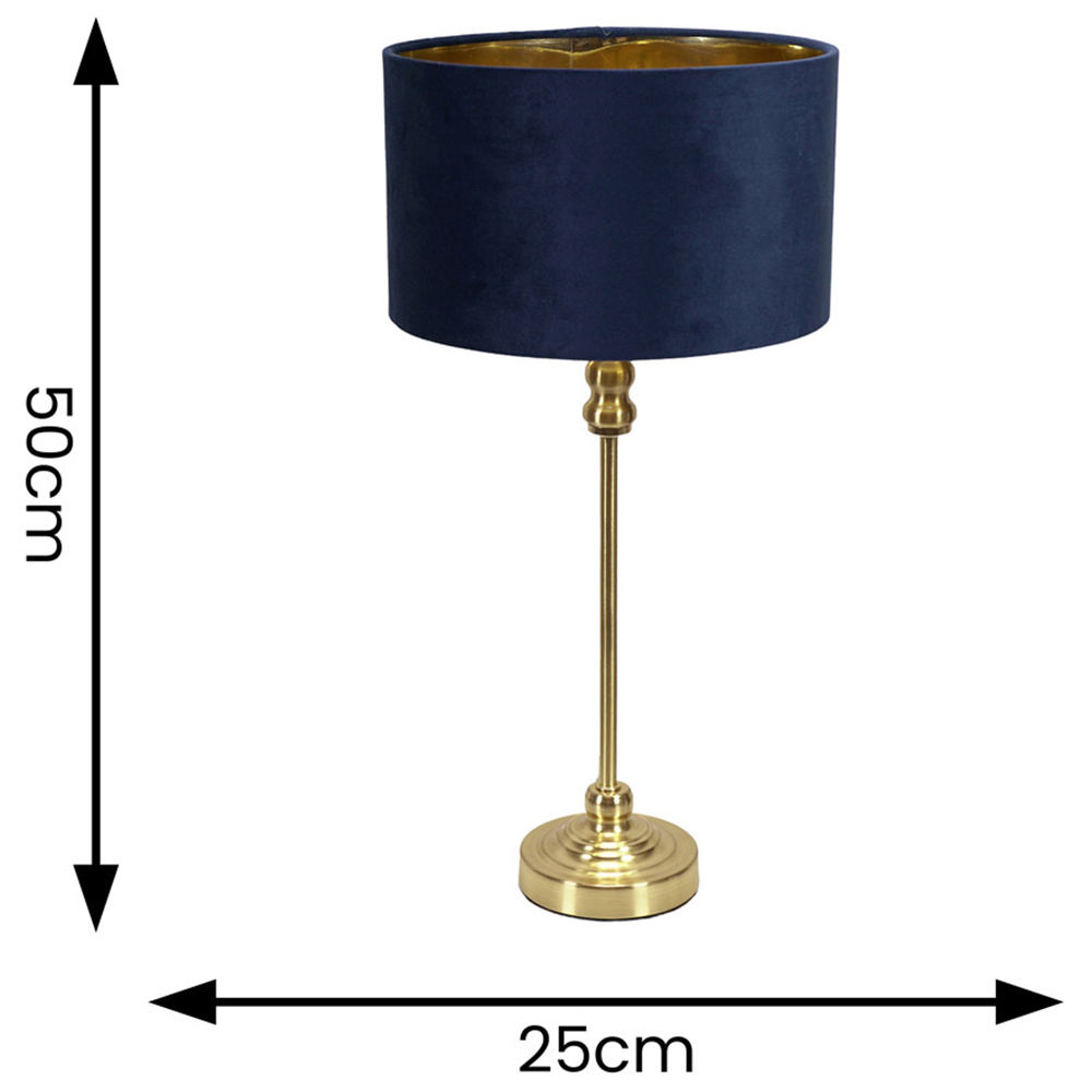 ValueLights Maggie Gold Candlestick LED Table Lamp with Navy Blue and Gold Velvet Lamp Shade Image 4