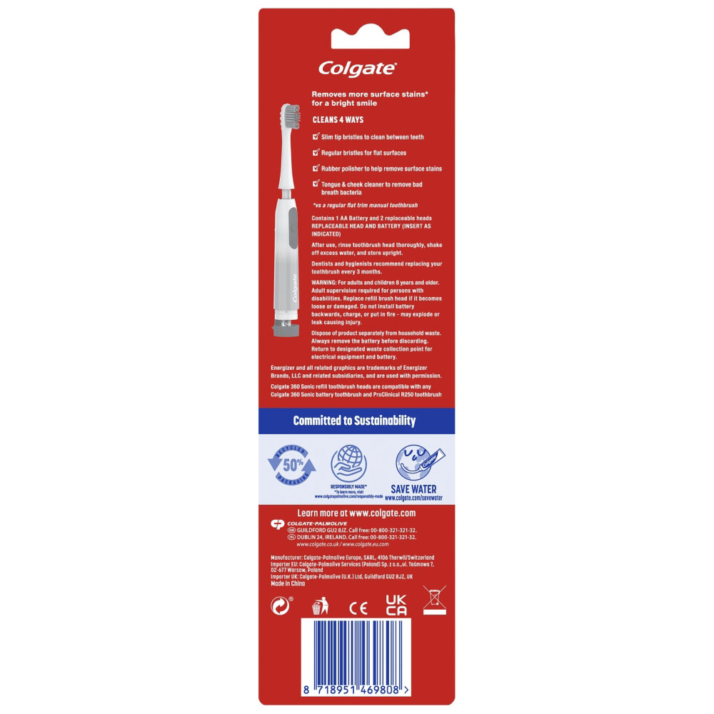 Colgate Floss Tip Battery Toothbrush with 2 Heads Image 2
