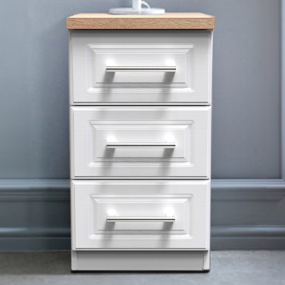 Crowndale Kent 3 Drawer White Ash and Modern Oak Bedside Table Image 1