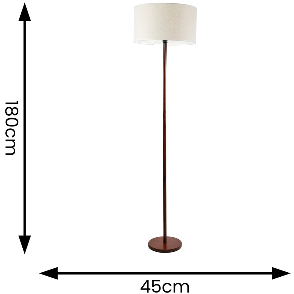 ValueLights Heather Natural White Trim Drum Shade Dark Wood Stem LED Floor Lamp Image 4