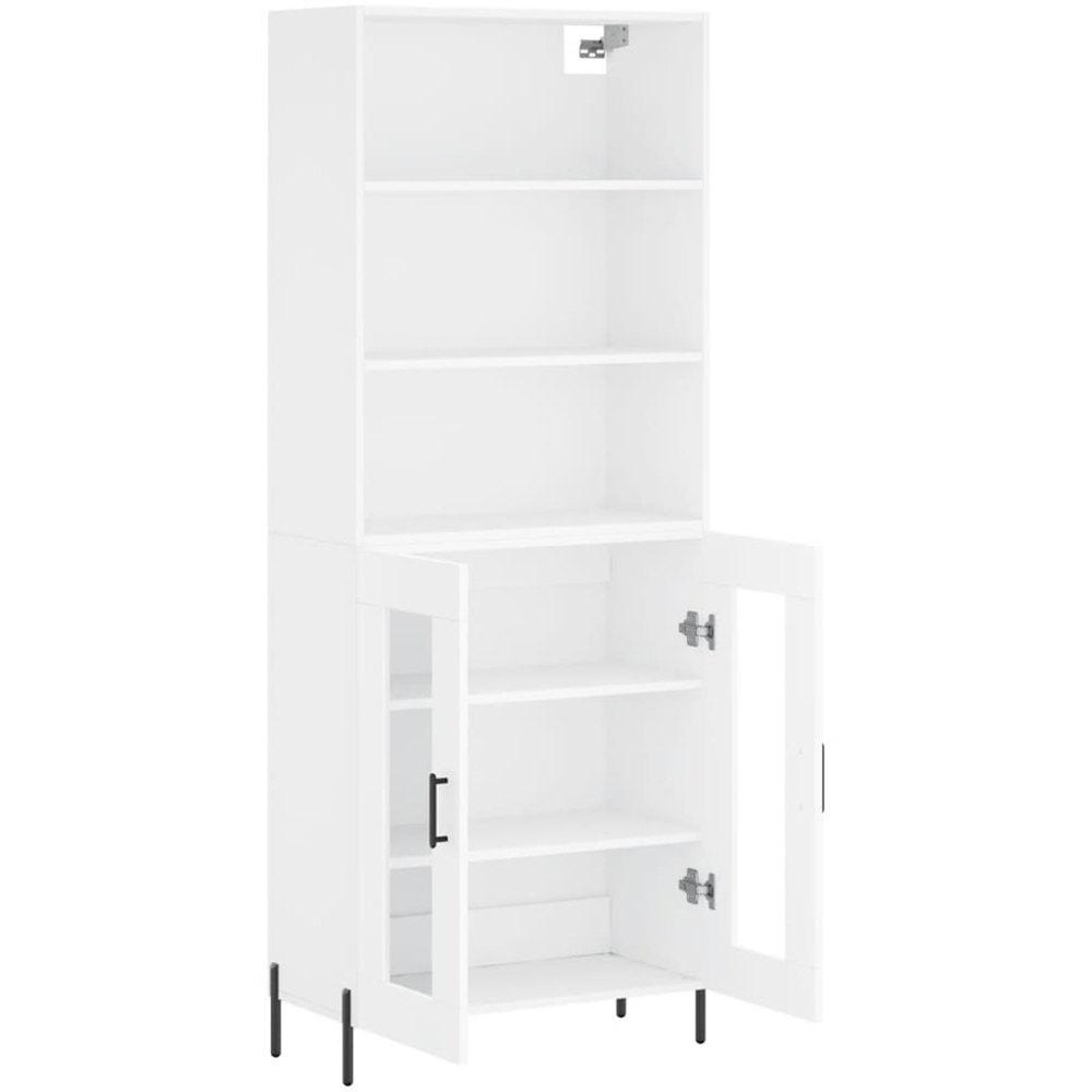 vidaXL 2 Glass Door 3 Open Shelf White Highboard with Metal Legs Image 4