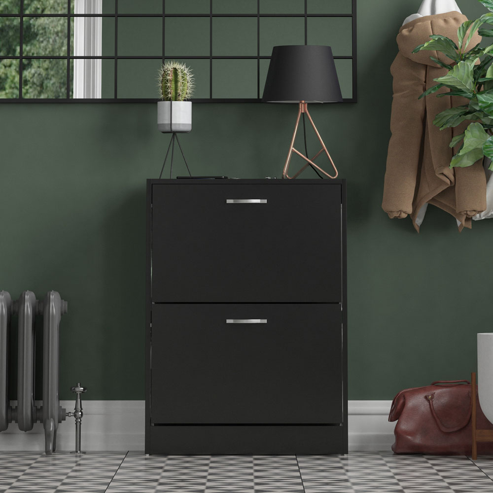 Vida Black 2-Drawer Shoe Cabinet Rack Image 6