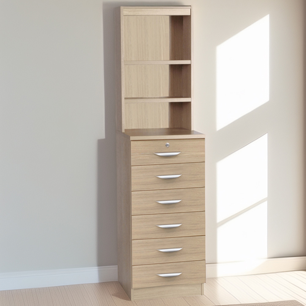R White Cabinets 6 Drawer 3 Shelf Brown Chest of Drawers with Hutch Image 1