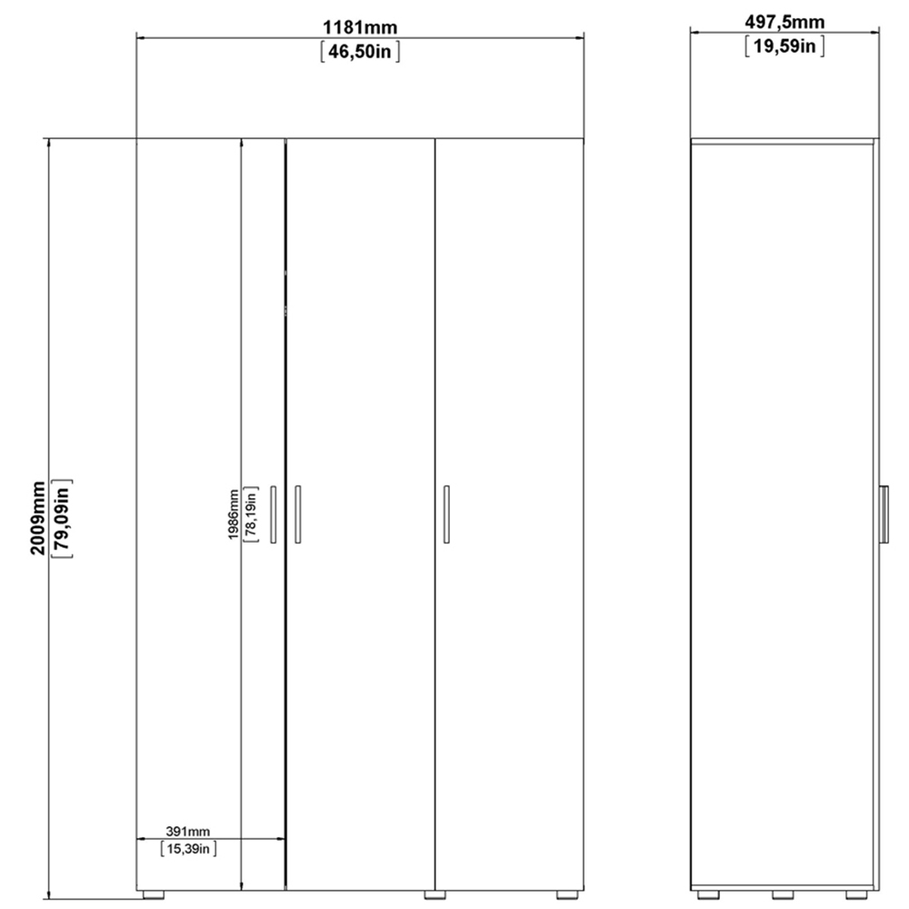Florence 3 Door White Woodgrain Wardrobe Image 8
