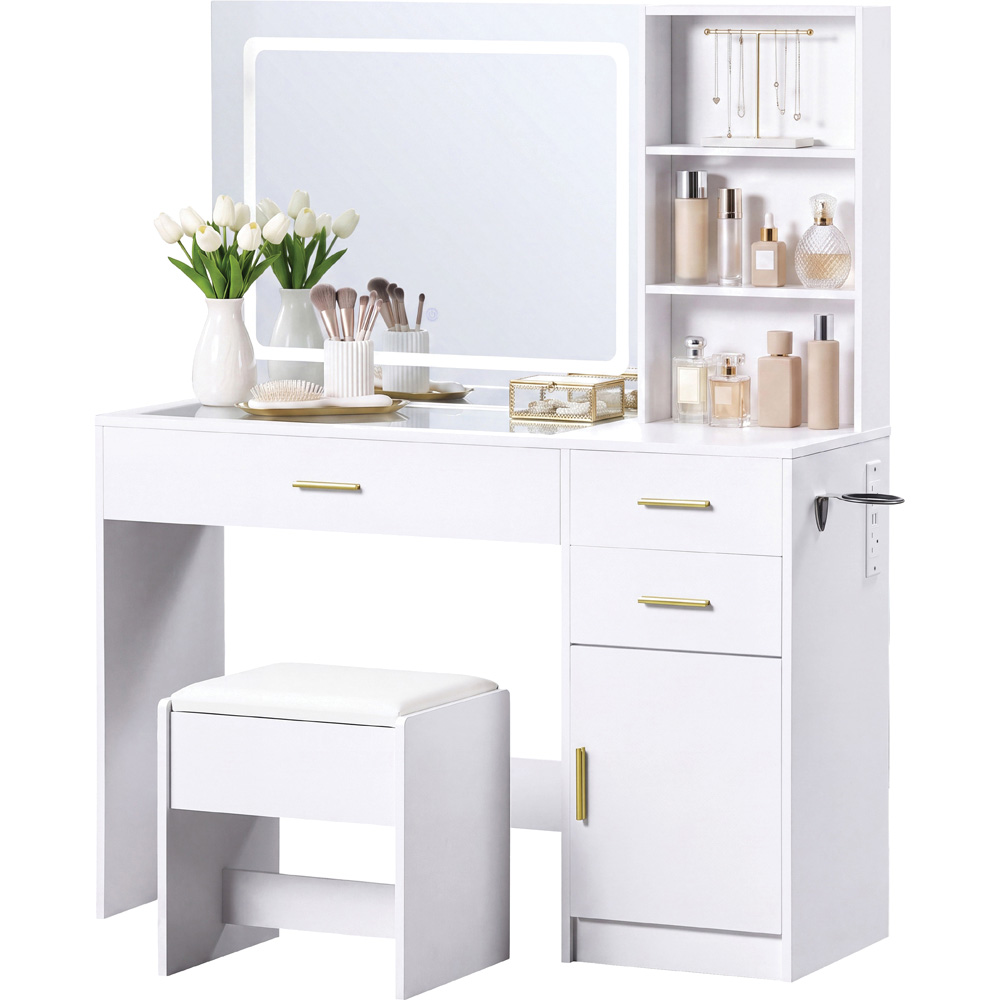 VIDA DESIGNS Clova Single Door 3 Drawer 2 Shelf White LED Dressing Table Set with Power Outlet Image 2