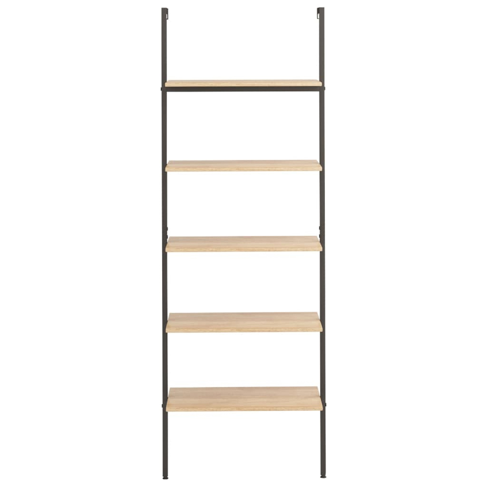 vidaXL 5 Shelf Light Brown Wood and Steel Leaning Bookcase Image 2