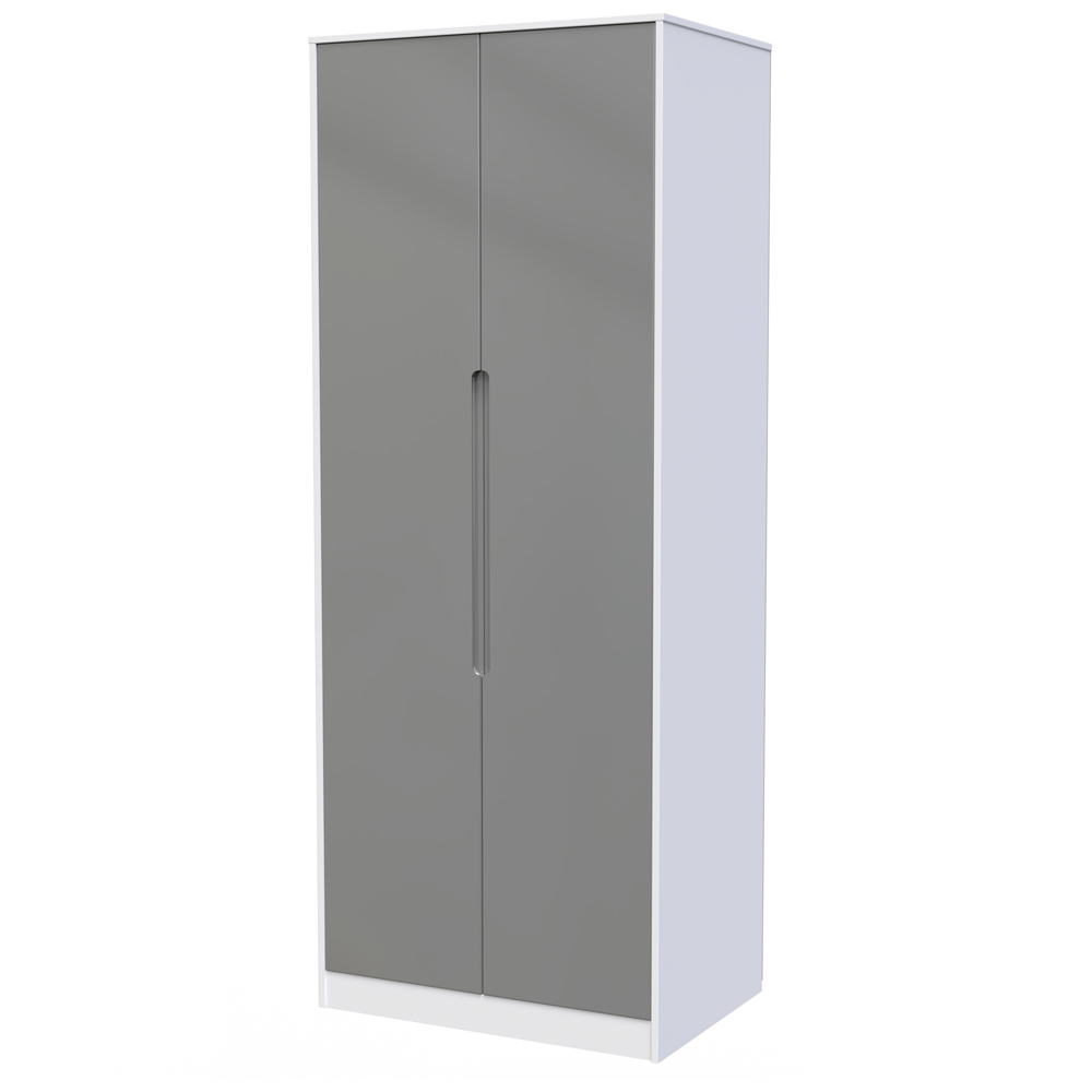 Crowndale Monaco 2 Door Grey Gloss and White Tall Wardrobe Ready Assembled Image 2
