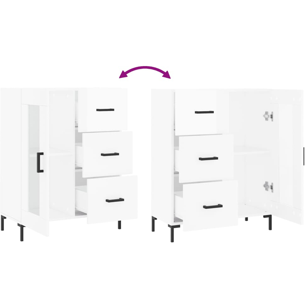 vidaXL Single Glass Door 3 Drawer High Gloss White Sideboard Image 9